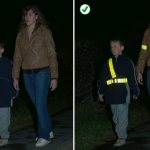 Пешеходы со светоотражающими жилетами и без них