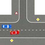 В данной схеме водитель красного автомобиля не нарушает пункт 11.3 ПДД